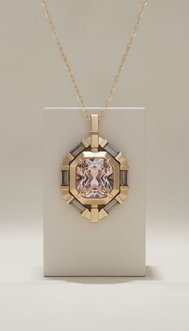 Genuine gemstone architectural pendant necklace